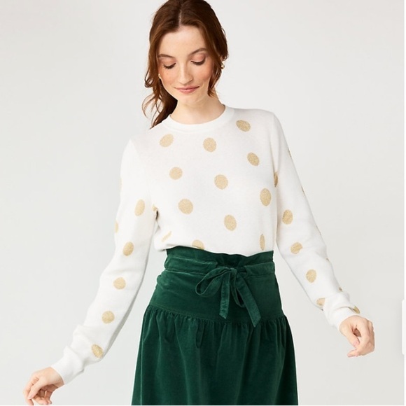 Draper James RSVP New Size XL Ivory and Gold Fun Polka Dot Crew Neck Sweater - Picture 1 of 10